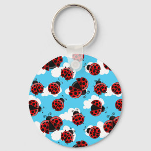 Blue Sky White Clouds Red Ladybug Beetle Key Ring