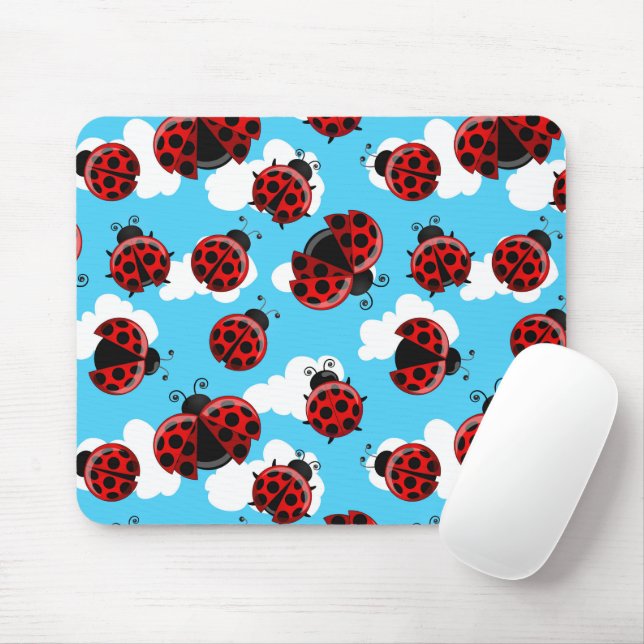 Blue Sky White Clouds Red Ladybug Beetle Mouse Mat (With Mouse)