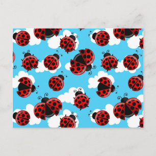 Blue Sky White Clouds Red Ladybug Beetle Postcard