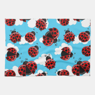 Blue Sky White Clouds Red Ladybug Beetle Tea Towel