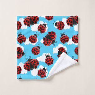 Blue Sky White Clouds Red Ladybug Beetle Wash Cloth