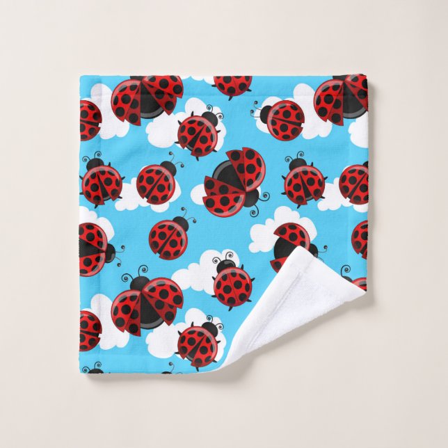 Blue Sky White Clouds Red Ladybug Beetle Wash Cloth (Wash Cloth)