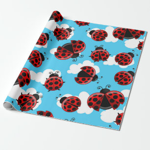 Blue Sky White Clouds Red Ladybug Beetle Wrapping Paper