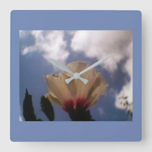 Blue Sky White Rose Square Wall Clock