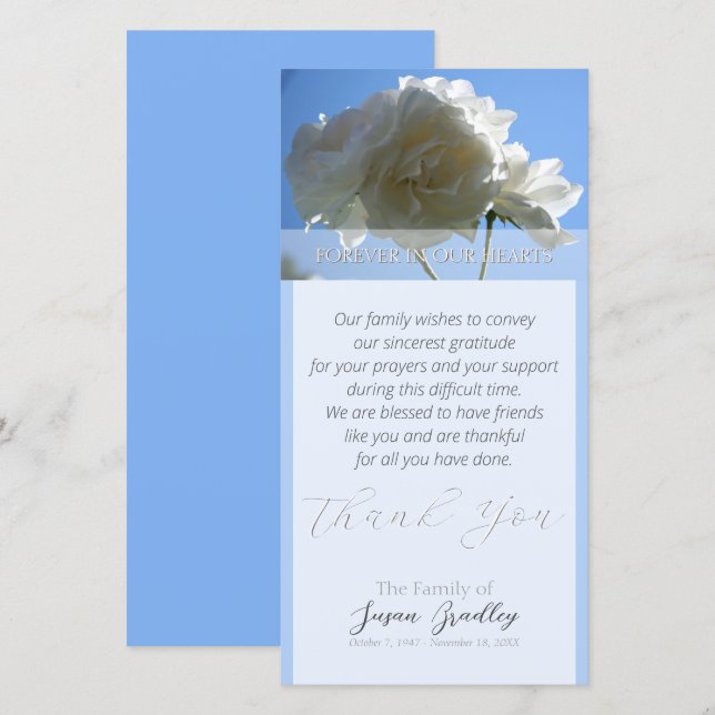 Blue Sky White Roses Sympathy Thank You Card (Front/Back)