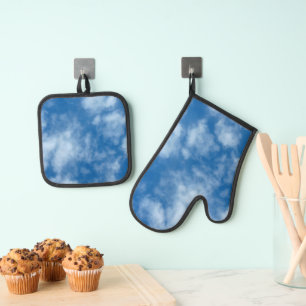 Blue Sky with Clouds Nature Photography Oven Mitt & Pot Holder Set