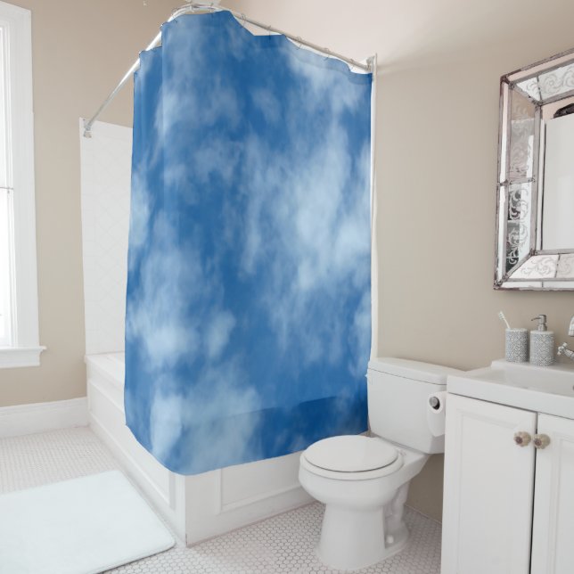 Blue Sky with Clouds Photo Shower Curtain (In Situ)