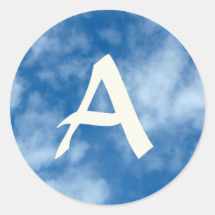 Blue Sky with Clouds Photo with Initial Classic Round Sticker