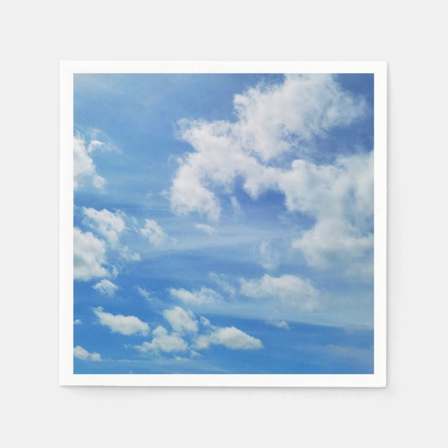 Blue Sky With Fluffy White Clouds Cloudscape Photo Napkin (Front)