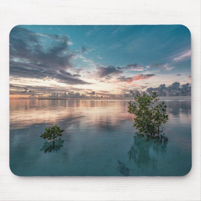 blue sky with red and dark clouds reflected on sea mouse mat (Front)