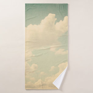 Blue sky with some white puffy cloudssky, vintage, bath towel