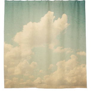 Blue sky with some white puffy cloudssky, vintage, shower curtain