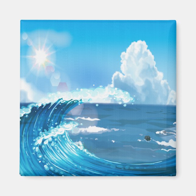 Blue Sky with Sun Rays Wave Art Drawing Magnet (Front)