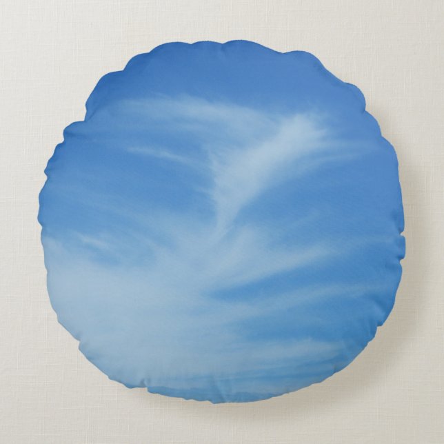 Blue Sky with White Clouds Abstract Nature Photo Round Cushion (Front)