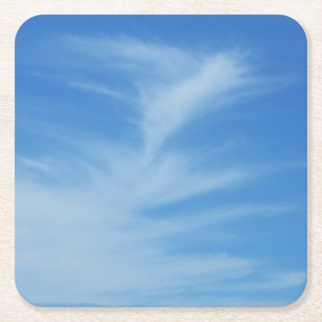 Blue Sky with White Clouds Abstract Nature Photo Square Paper Coaster (Front)
