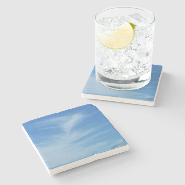 Blue Sky with White Clouds Abstract Nature Photo Stone Coaster (Side)