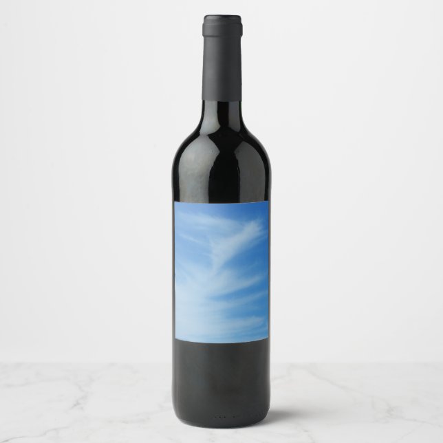 Blue Sky with White Clouds Abstract Nature Photo Wine Label (Front)