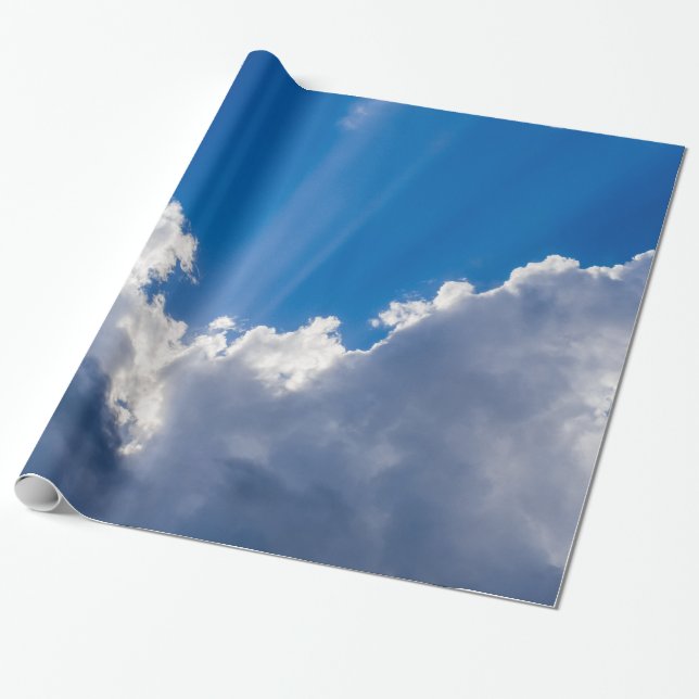 Blue sky with white clouds and ray of sunshine. wrapping paper (Unrolled)