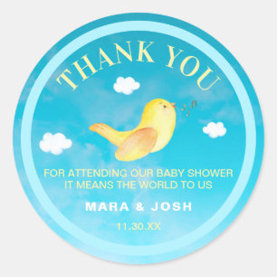 *~*  Blue Sky Yellow Birdie Baby Shower Thank You Classic Round Sticker