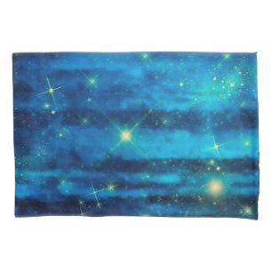 Blue sky yellow stars pillowcase
