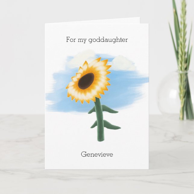 Blue Sky Yellow Sunflower Goddaughter Birthday Card (Front)