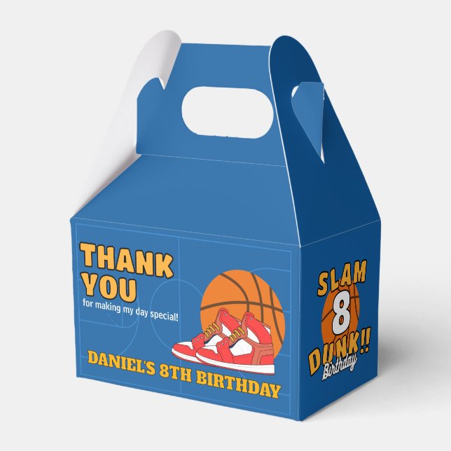 Blue Slam Dunk Basketball Birthday Party Kids Favour Box (Front Side)