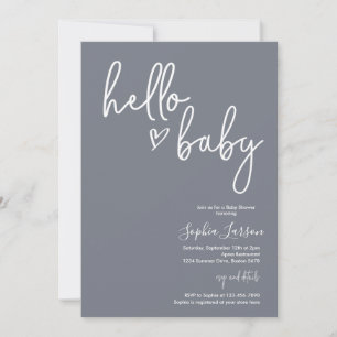 Blue Slate Minimalist Modern Boho Baby Shower Invitation