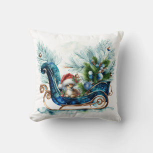 Blue Sled Baby Reindeer Cushion