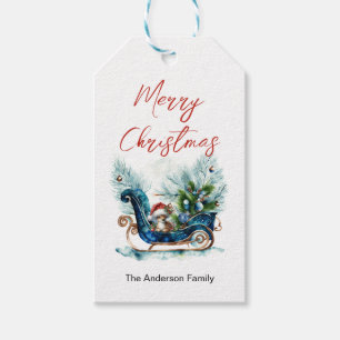 Blue Sled Baby Reindeer Gift Tags
