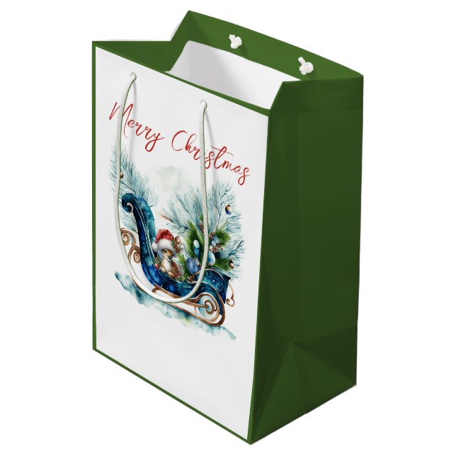 Blue Sled Baby Reindeer Medium Gift Bag (Back Angled)