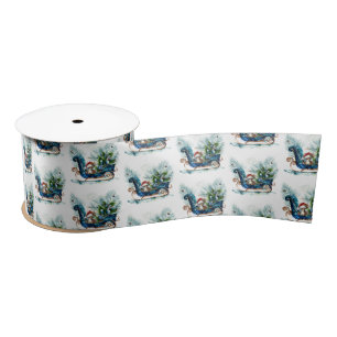Blue Sled Baby Reindeer Satin Ribbon