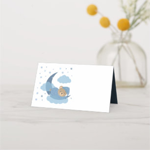 Blue Sleeping Bear On Cloud Over The Moon Place Card