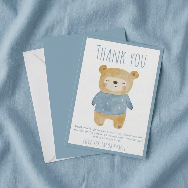 Blue sleepy Bear Baby Shower Cute thank you  Card (Blue sleepy Bear Baby Shower Cute thank you.)