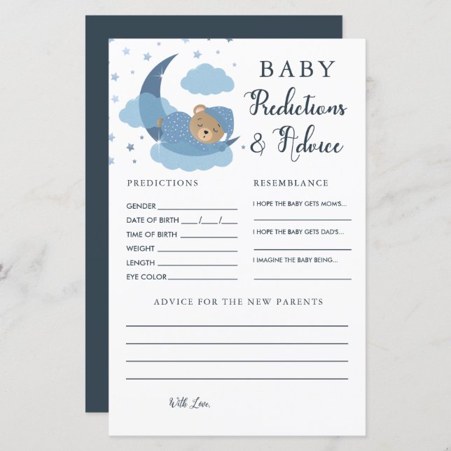 Blue Sleepy Bear Prediction and Advice Card (Front/Back)