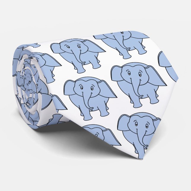 Blue Sleepy Elephant Pattern Tie (Rolled)