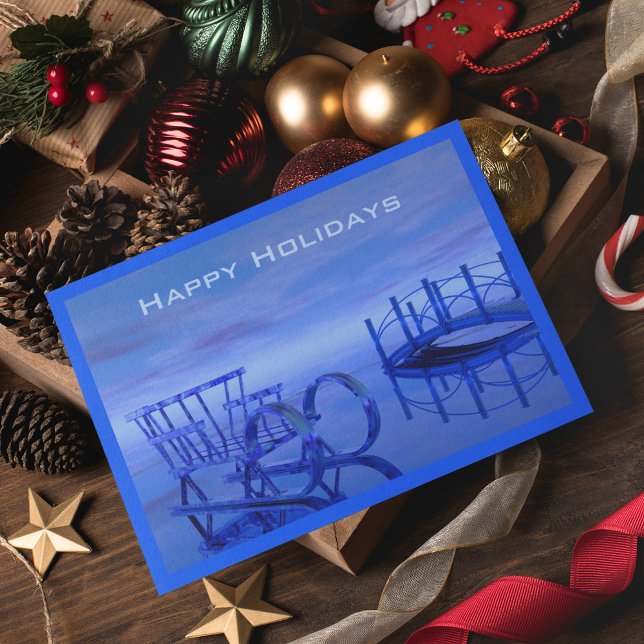 Blue Sleigh on Ice Happy Holidays Card Template (Creator Uploaded)