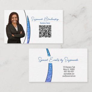 Blue Sliver of Faux Glitter Photo QR Professional Business Card