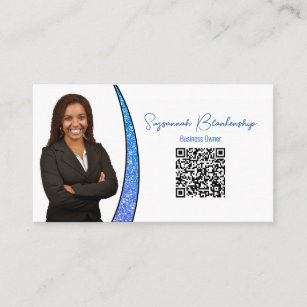 Blue Sliver of Faux Glitter Photo QR Professional  Business Card