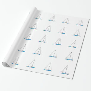 Blue Sloop Sailboats Wrapping Paper