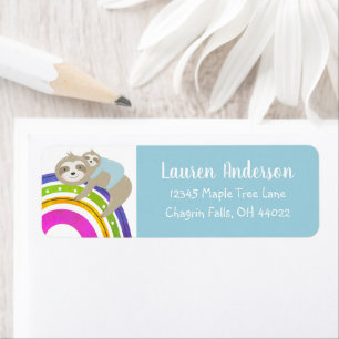 Blue Sloths Rainbow Kawaii Boy Baby Shower Address