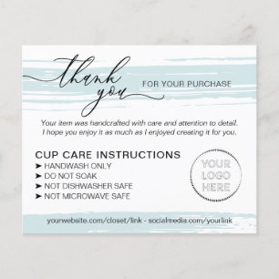 Blue Small Business Tumbler Cup Care Instructions Flyer