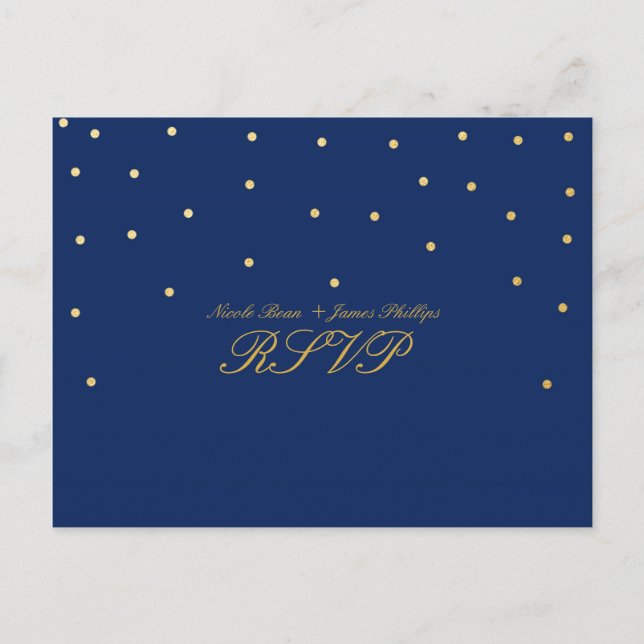 Blue & Small Gold Confetti RSVP Wedding Postcard (Front)