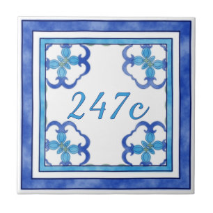Blue Small House Number Tile