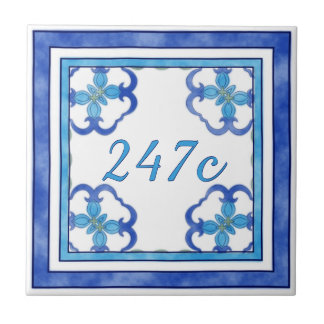 Blue Small House Number Tile