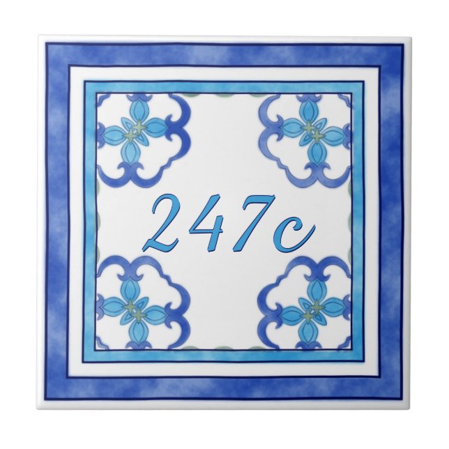 Blue Small House Number Tile (Front)