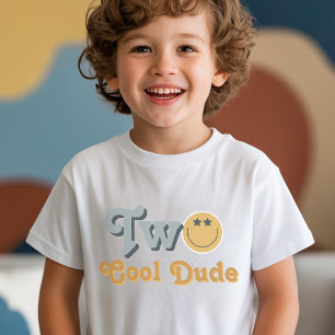 Blue Smile Two Cool Dude Boys 2nd Birthday T-Shirt