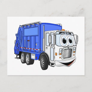 Blue Smiling Cartoon Garbage Truck Postcard