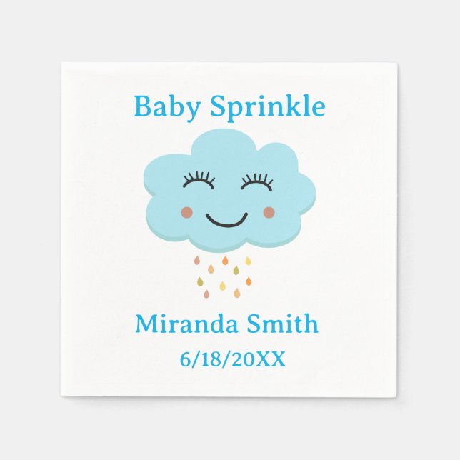 Blue smiling cloud with raindrops baby Sprinkle  Napkin (Front)