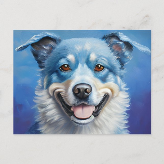 Blue Smiling Dog Postcard (Front)