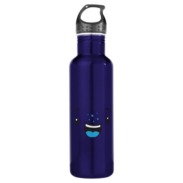 Blue Smiling Kawaii Face 710 Ml Water Bottle (Front)